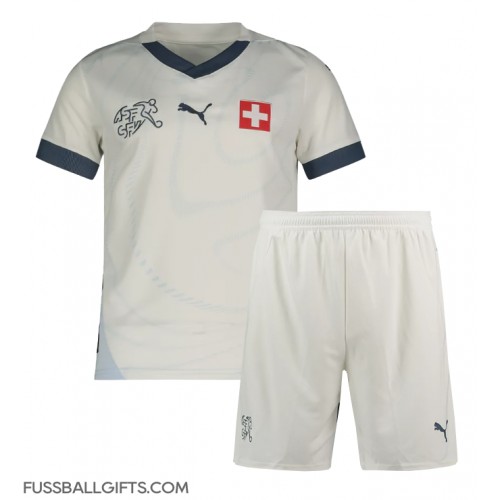 Schweiz Fußballbekleidung Auswärtstrikot Kinder EM 2024 Kurzarm (+ kurze hosen)